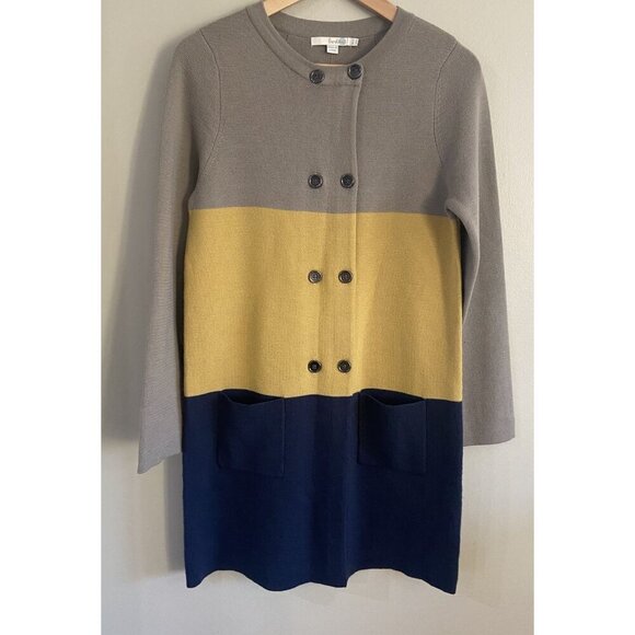 Boden Sweaters - Boden Sweater Cardigan Colorblock Button Front Wool Taupe Yellow Navy Blue 8